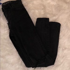 Black washed, distressed knees